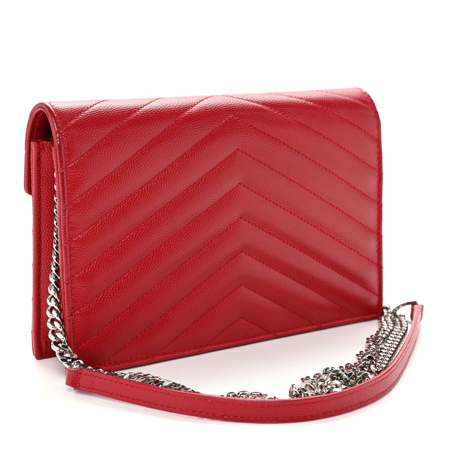 Grain De Poudre Matelasse Chevron Monogram Envelope Chain Wallet  New Red