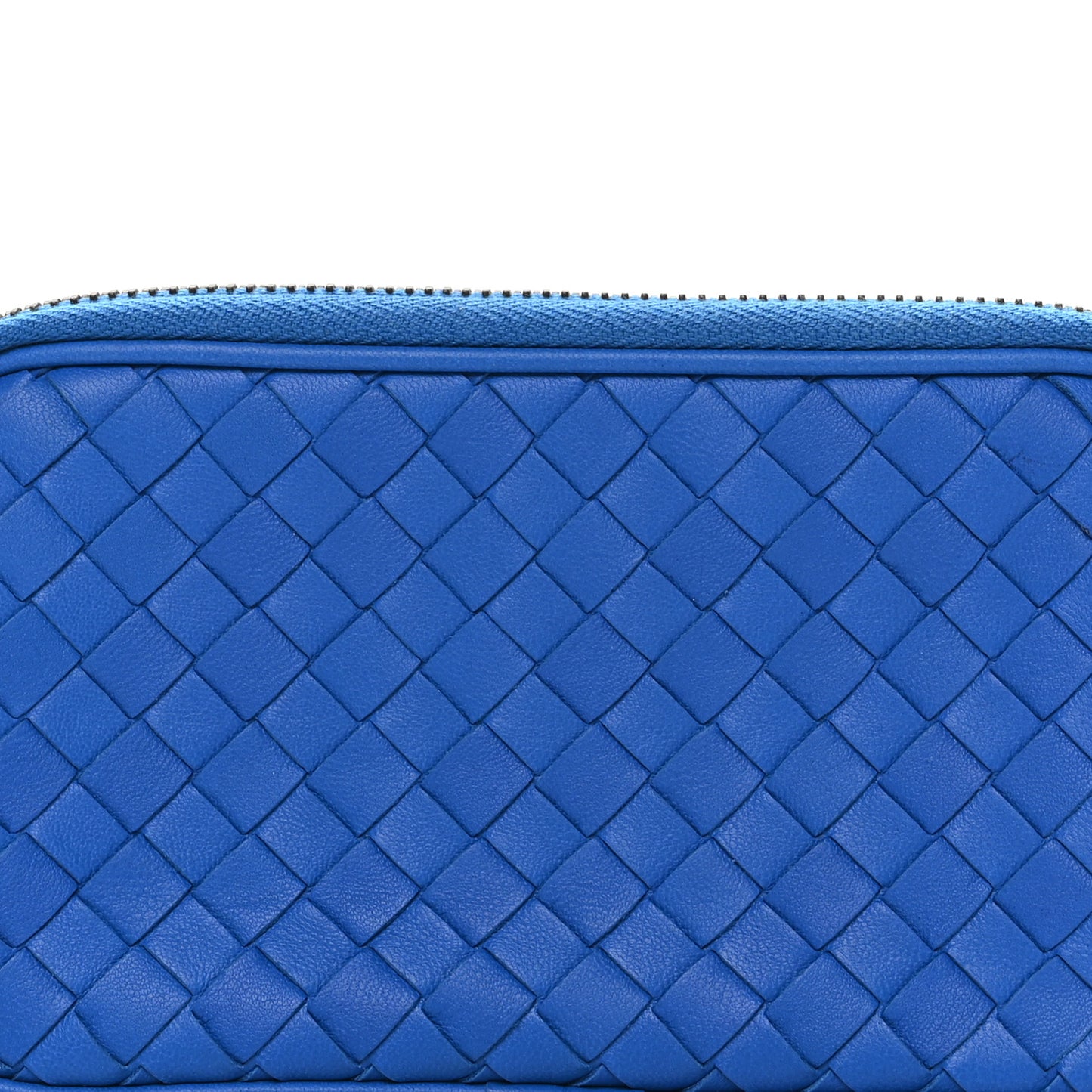 Nappa Intrecciato Small Zip Around Pouch  Blue