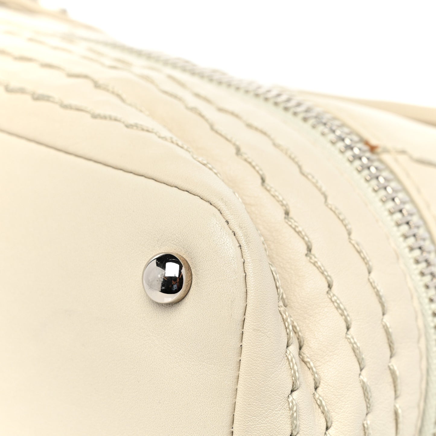 Calfskin Stitched Large Expandable Flap Bag White