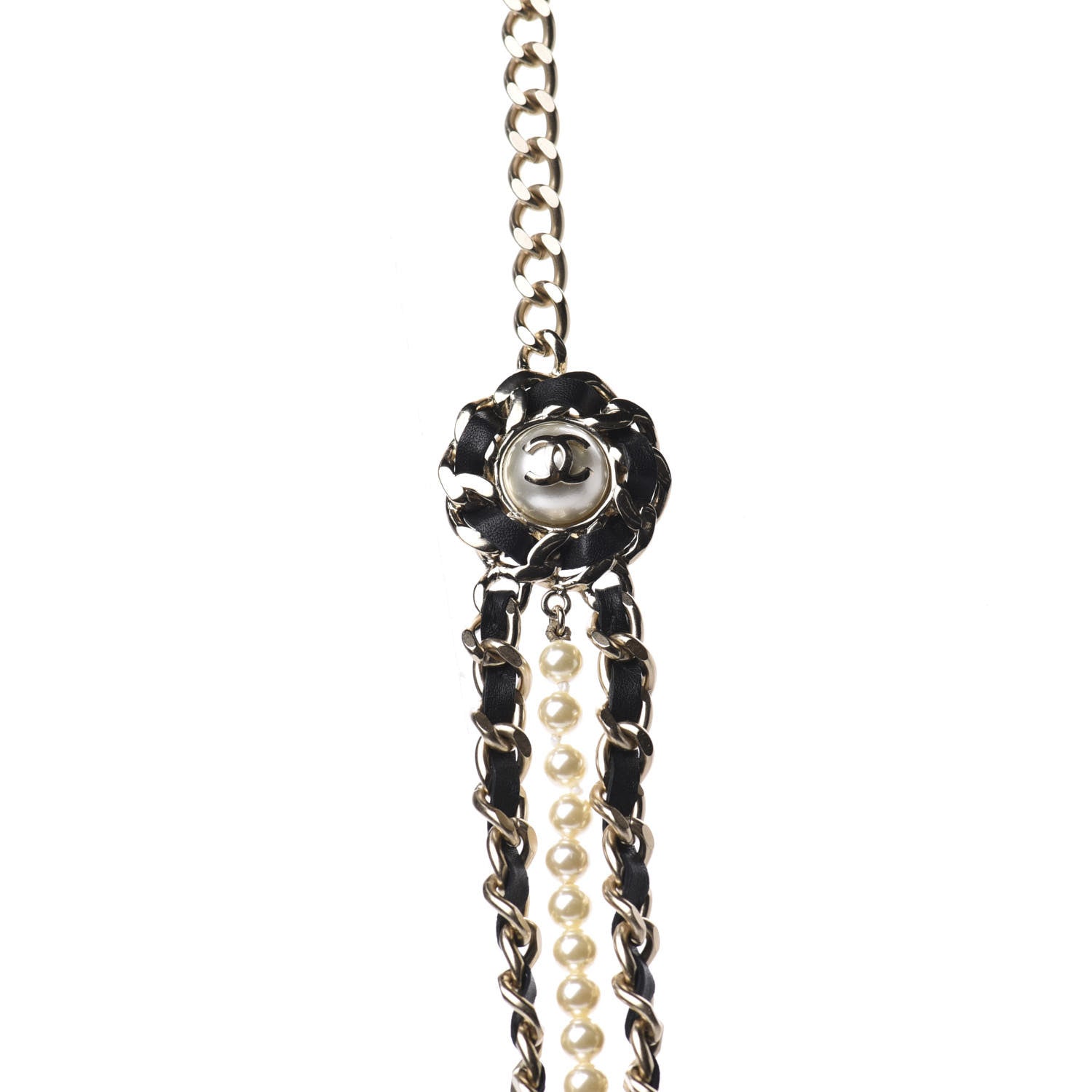 Chanel Lambskin CC Pearl Chain Necklace Black Gold 5 of 7