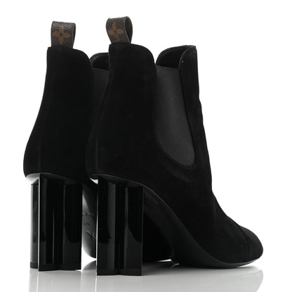 Louis Vuitton Suede Monogram Uniformes Cap Toe Chelsea 80mm Ankle Boots 40 Black 4 of 11
