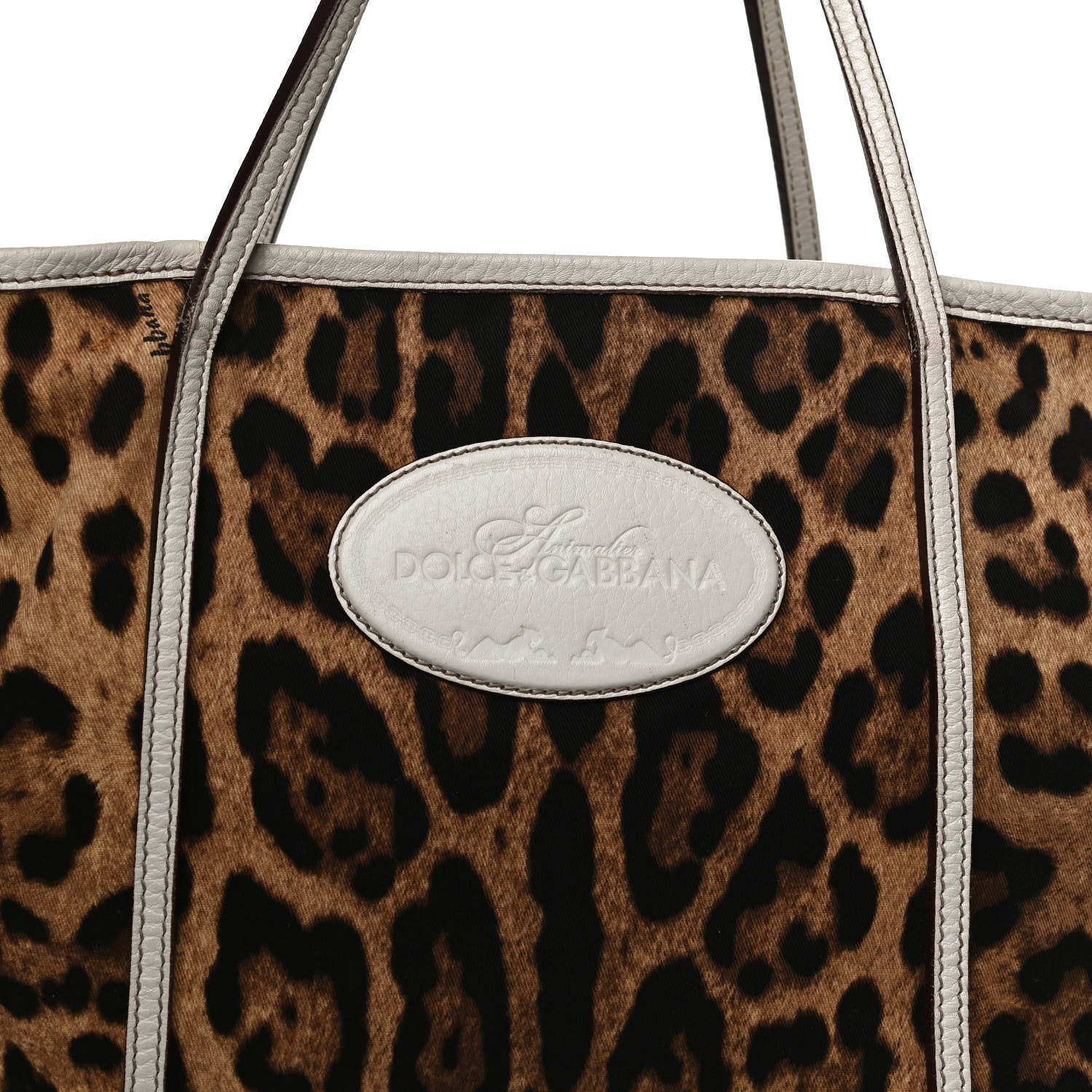 Dolce & Gabbana Canvas Leopard Print Medium Tote White 6 of 10