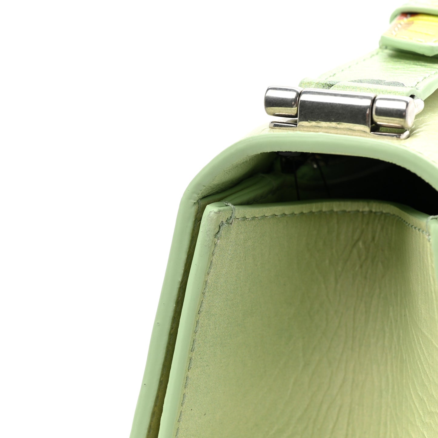 Shiny Paper Calfskin Floral Printed Large Crush Sling Bag Green