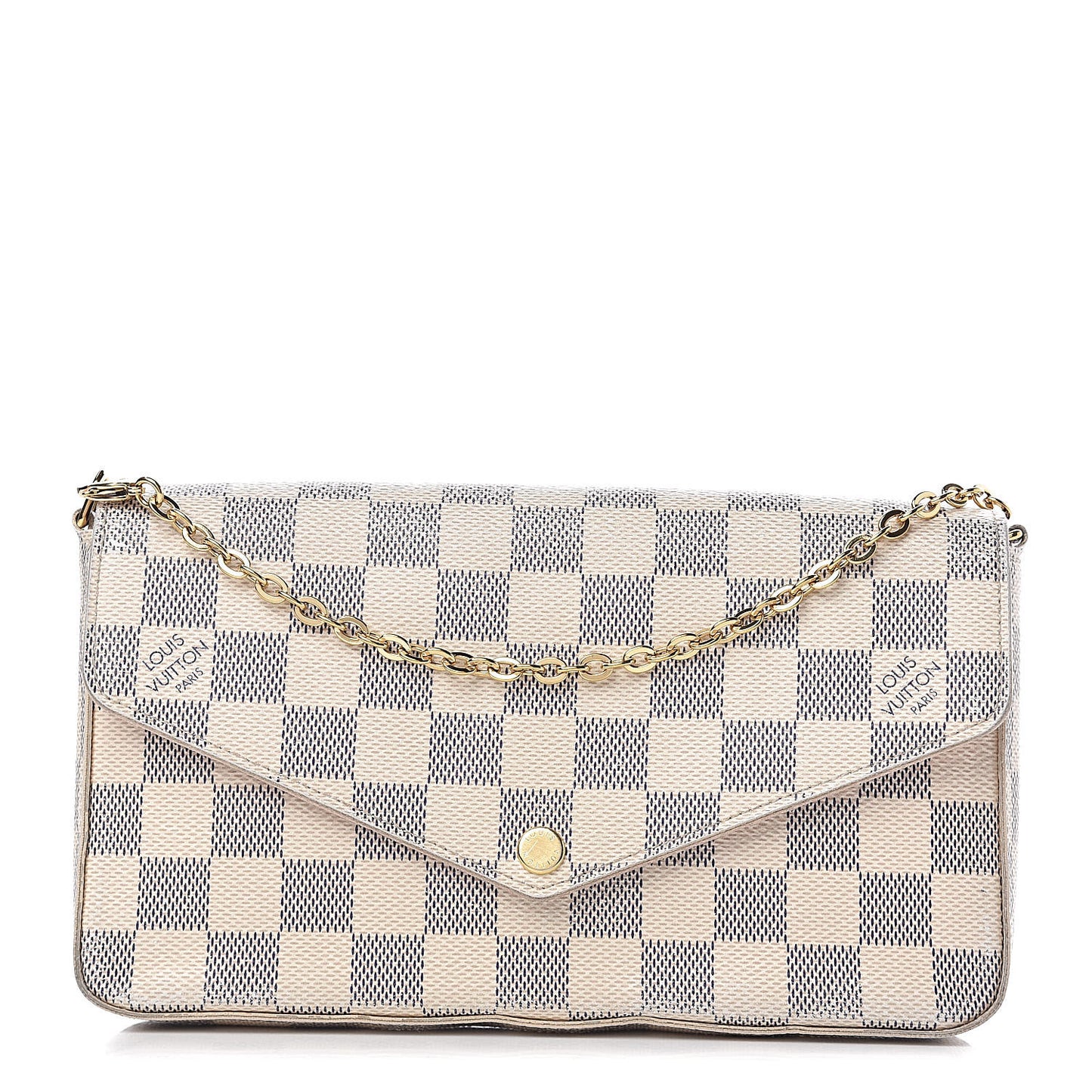 Damier Azur Pochette Felicie Chain Wallet Rose Ballerine