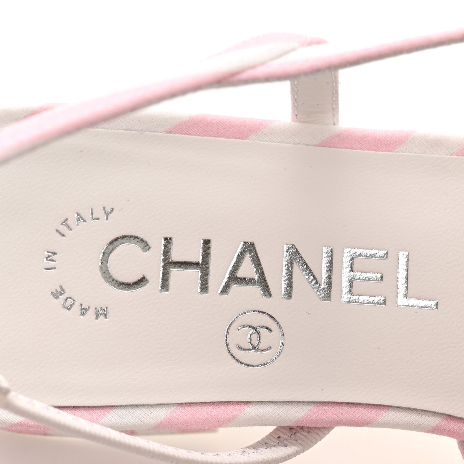 Chanel Printed Fabric Grosgrain Cap Toe Slingback Flats 37 White Pink Black 8 of 11