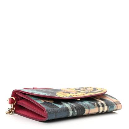 Burberry Haymarket Check Floral Print Henley Wallet On Chain Plum Pink Pewter Blue 3 of 8