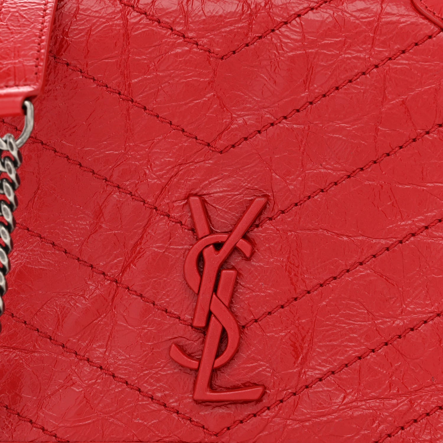 Saint Laurent Crinkled Calfskin Matelasse Monogram Niki Chain Wallet Red 8 of 12