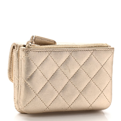 Chanel Metallic Lambskin Quilted Flap Card Holder Wallet Gold 3 of 17
