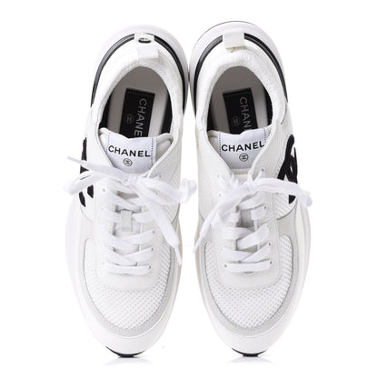 Chanel Calfskin Mesh Lycra Suede Womens Logo Sneakers 37.5 White 10 of 20