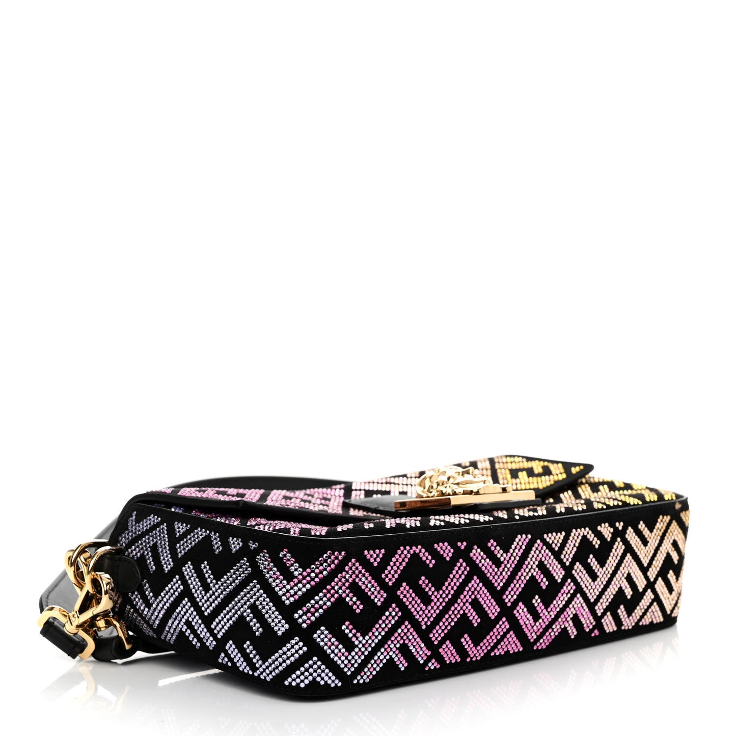 X VERSACE Calfskin Sequin Fendace FF Baguette Black Multicolor