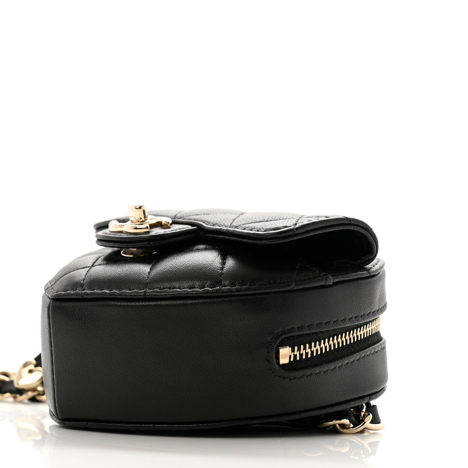 Chanel Lambskin Quilted CC In Love Heart Waist Belt Bag With Chain Black 9 of 9