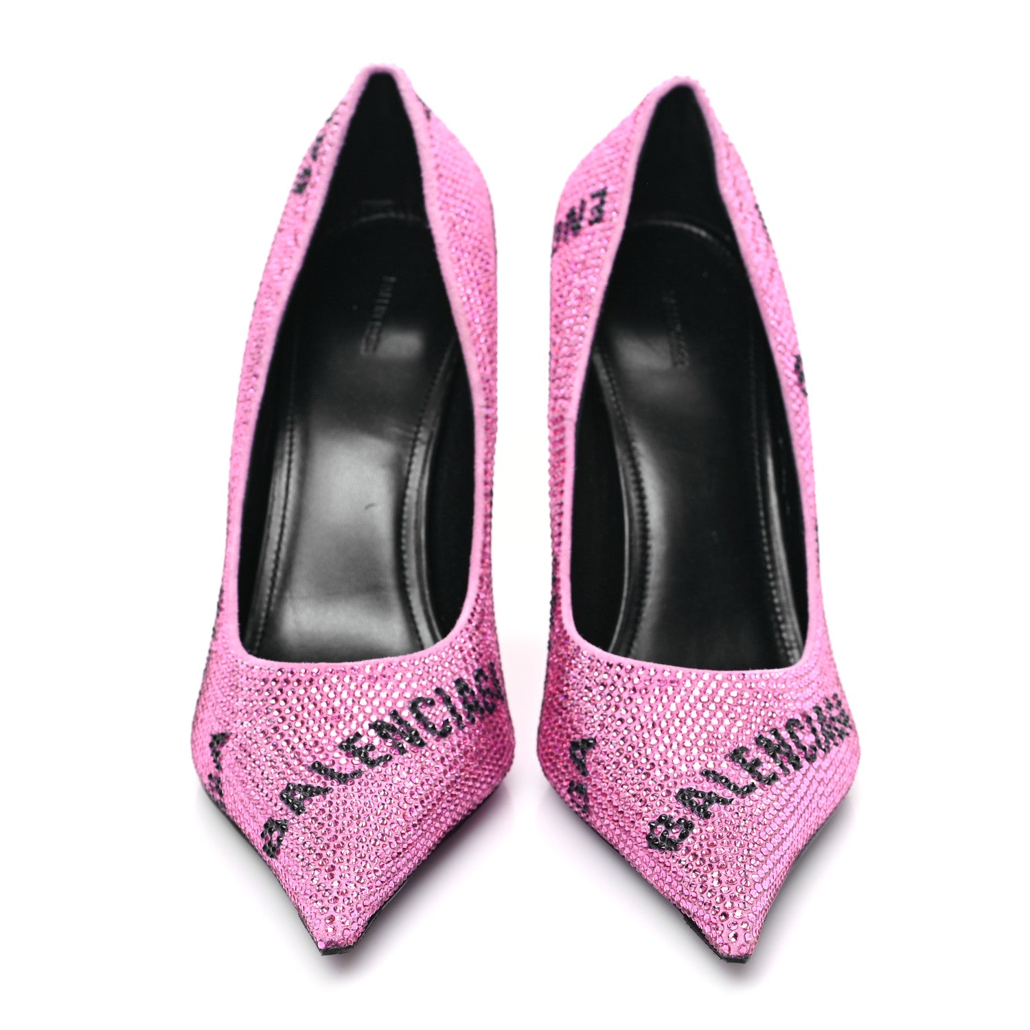 Balenciaga Strass Suede Allover Logo Square Knife 110mm Pumps 39 Pink Black 2 of 8