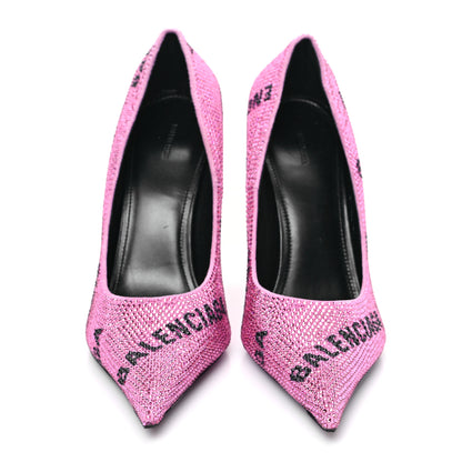 Balenciaga Strass Suede Allover Logo Square Knife 110mm Pumps 39 Pink Black 2 of 8