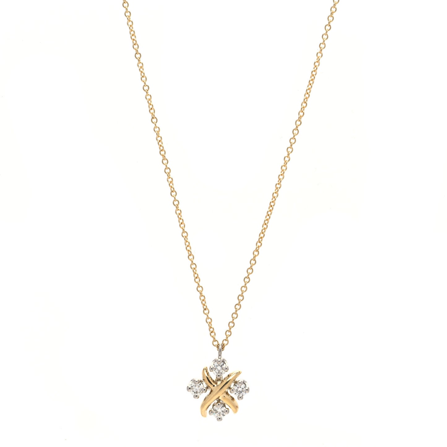 Platinum 18K Yellow Gold Diamond Schlumberger Lynn Pendant Necklace