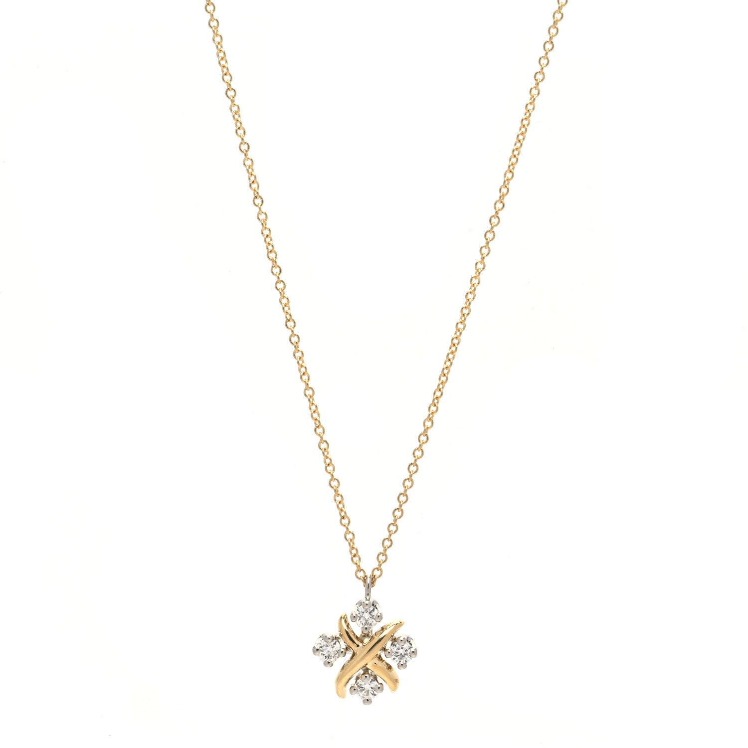 Tiffany Platinum 18K Yellow Gold Diamond Schlumberger Lynn Pendant Necklace 1 of 5