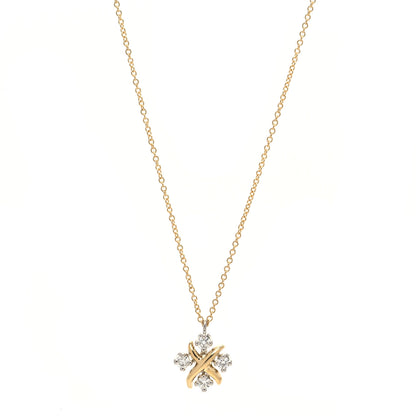 Tiffany Platinum 18K Yellow Gold Diamond Schlumberger Lynn Pendant Necklace 1 of 5