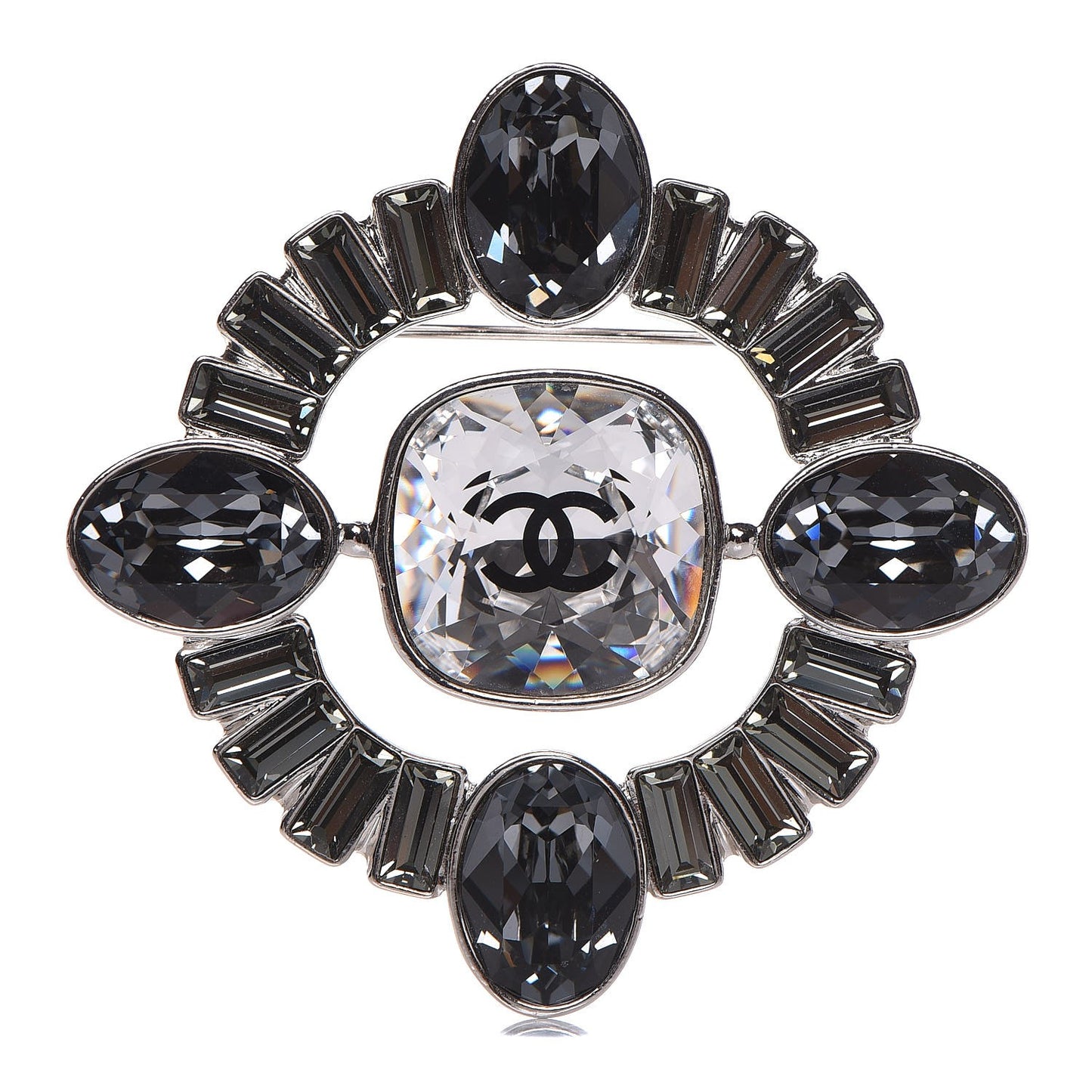 Baguette Crystal CC Brooch Silver