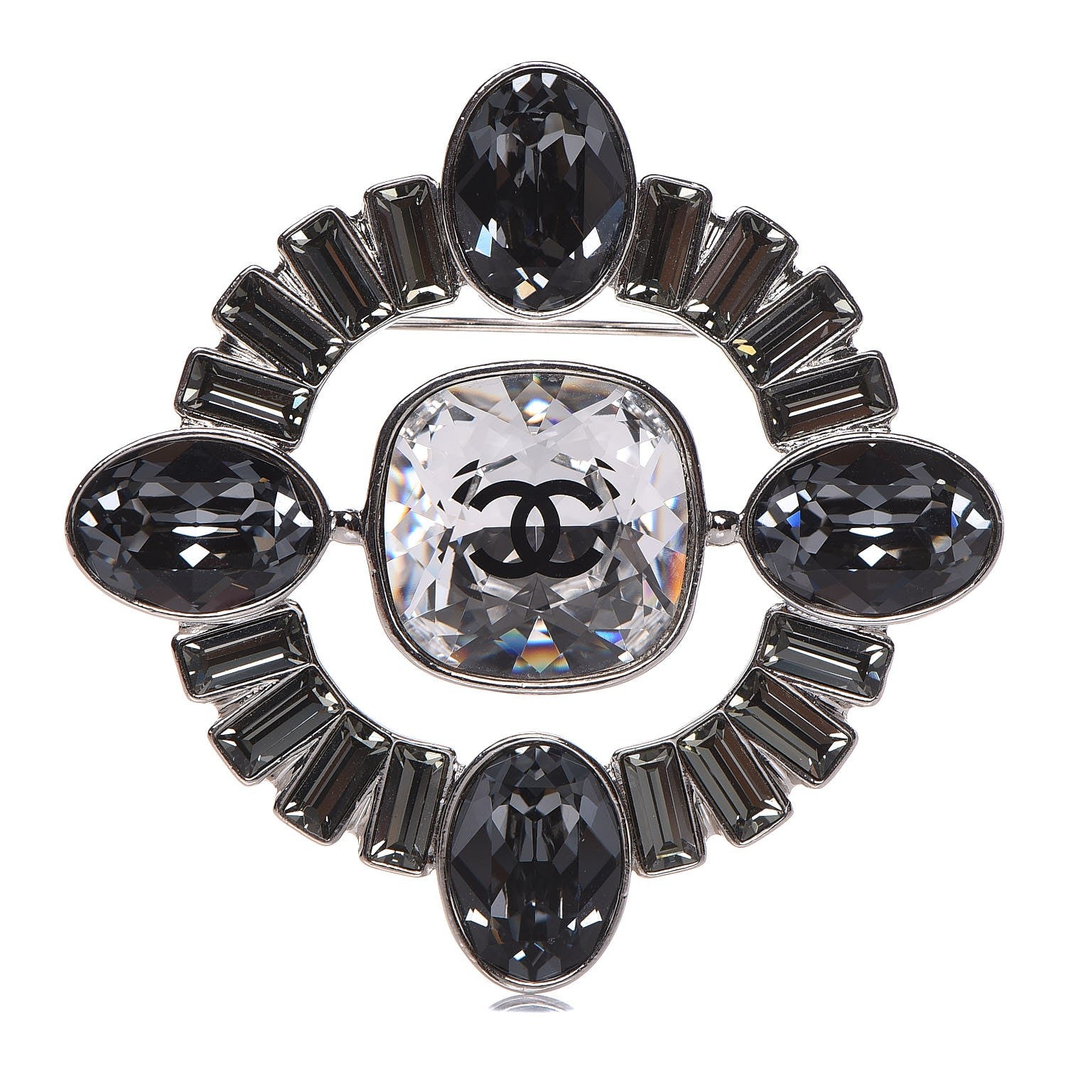 Chanel Baguette Crystal CC Brooch Silver 1 of 5