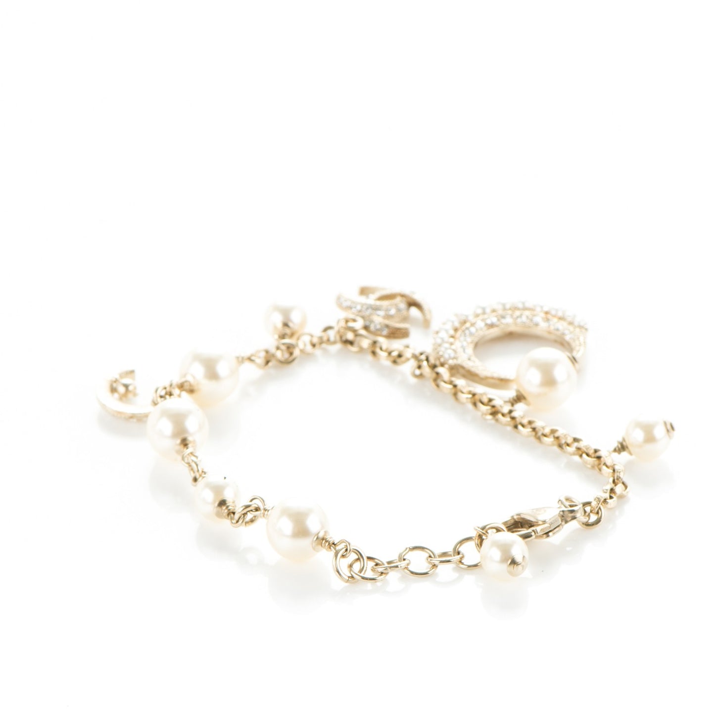Crystal Pearl CC Moon Bracelet Light Gold