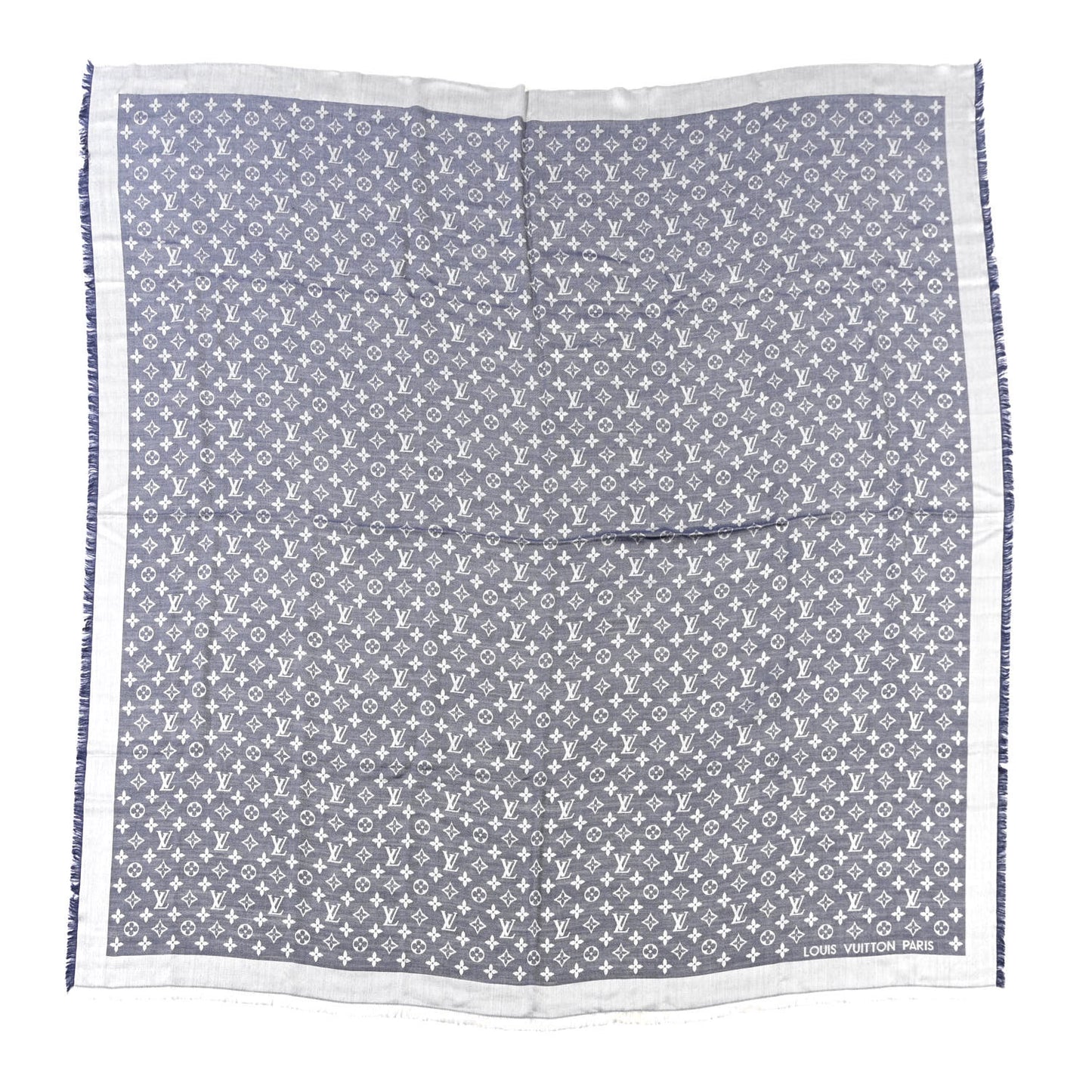 Silk Wool Monogram Denim Shawl Blue