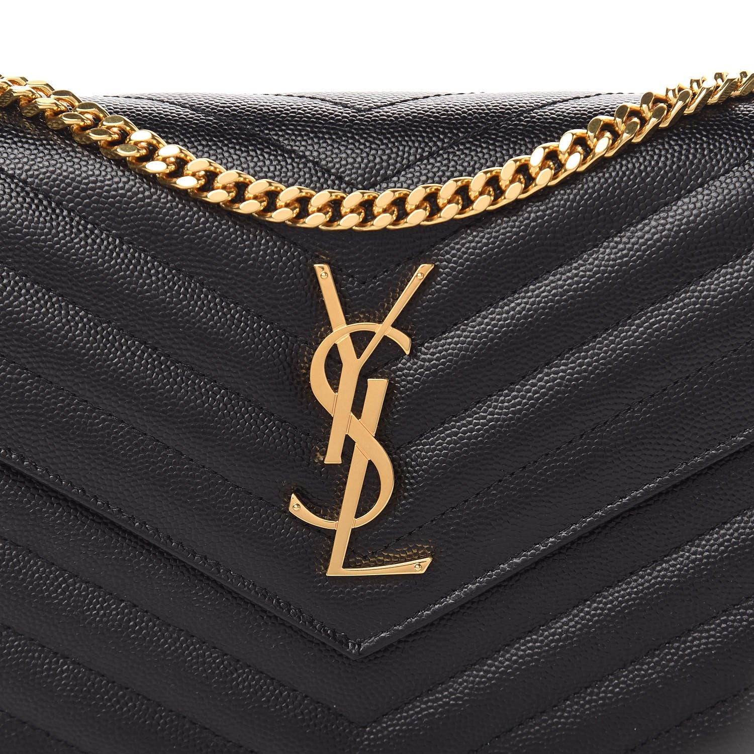 Saint Laurent Grain De Poudre Matelasse Chevron Monogram Chain Wallet Black 9 of 9