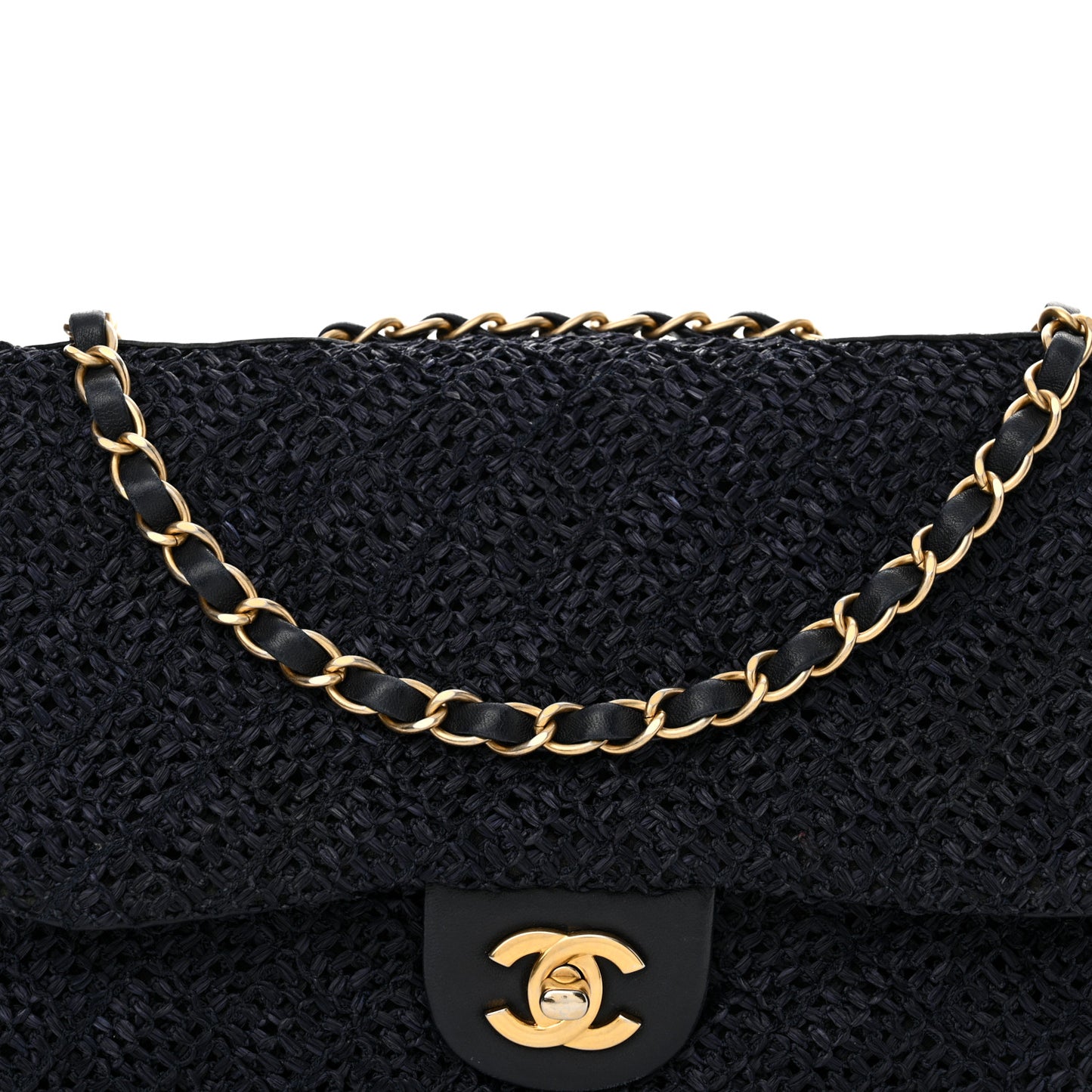 Raffia Crochet Medium Single Flap Bag Blue