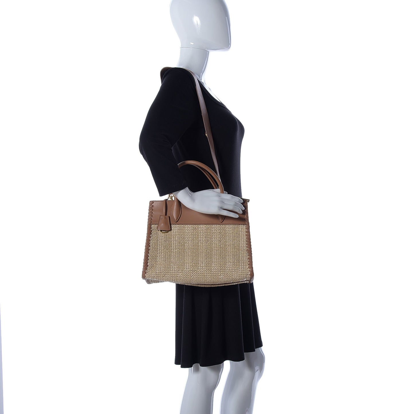 Raffia City Calfskin Whipstitch Medium Paradigme Bag Naturale Caramel
