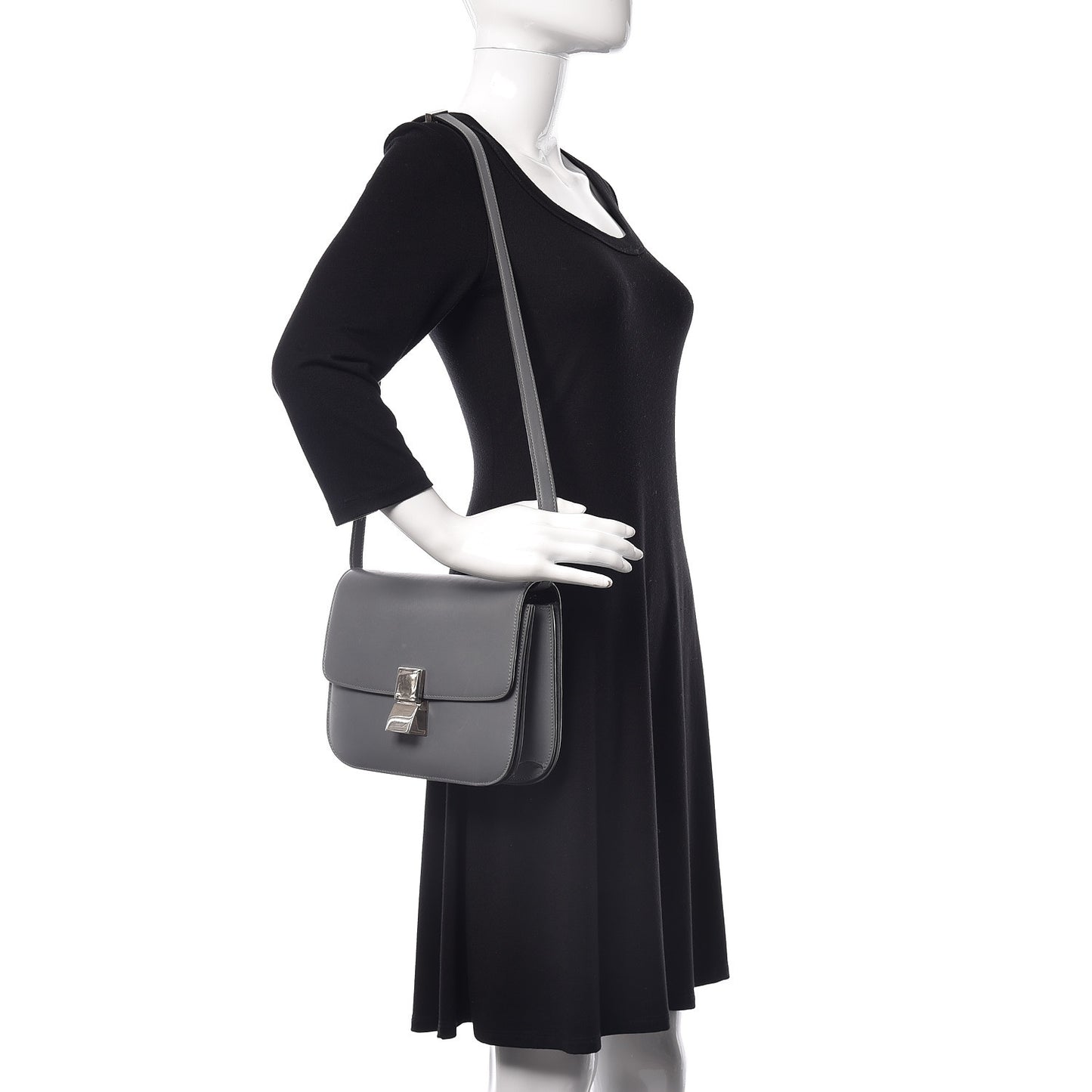 Box Calfskin Medium Classic Box Flap Bag Grey
