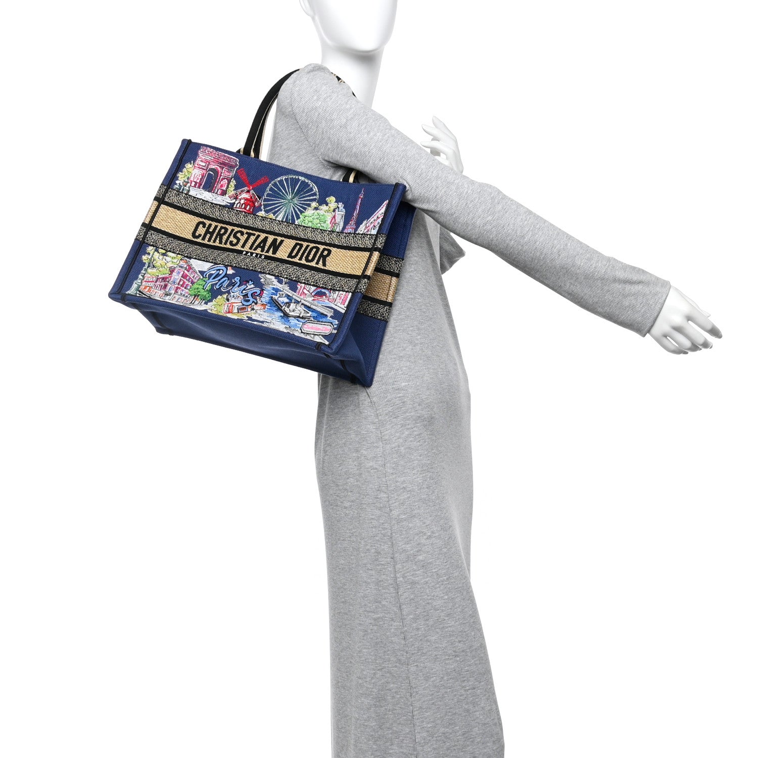 Christian Dior Raffia Souvenir Embroidered Medium Book Tote Blue Natural Multicolor 2 of 10