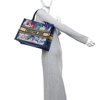 Christian Dior Raffia Souvenir Embroidered Medium Book Tote Blue Natural Multicolor 2 of 10