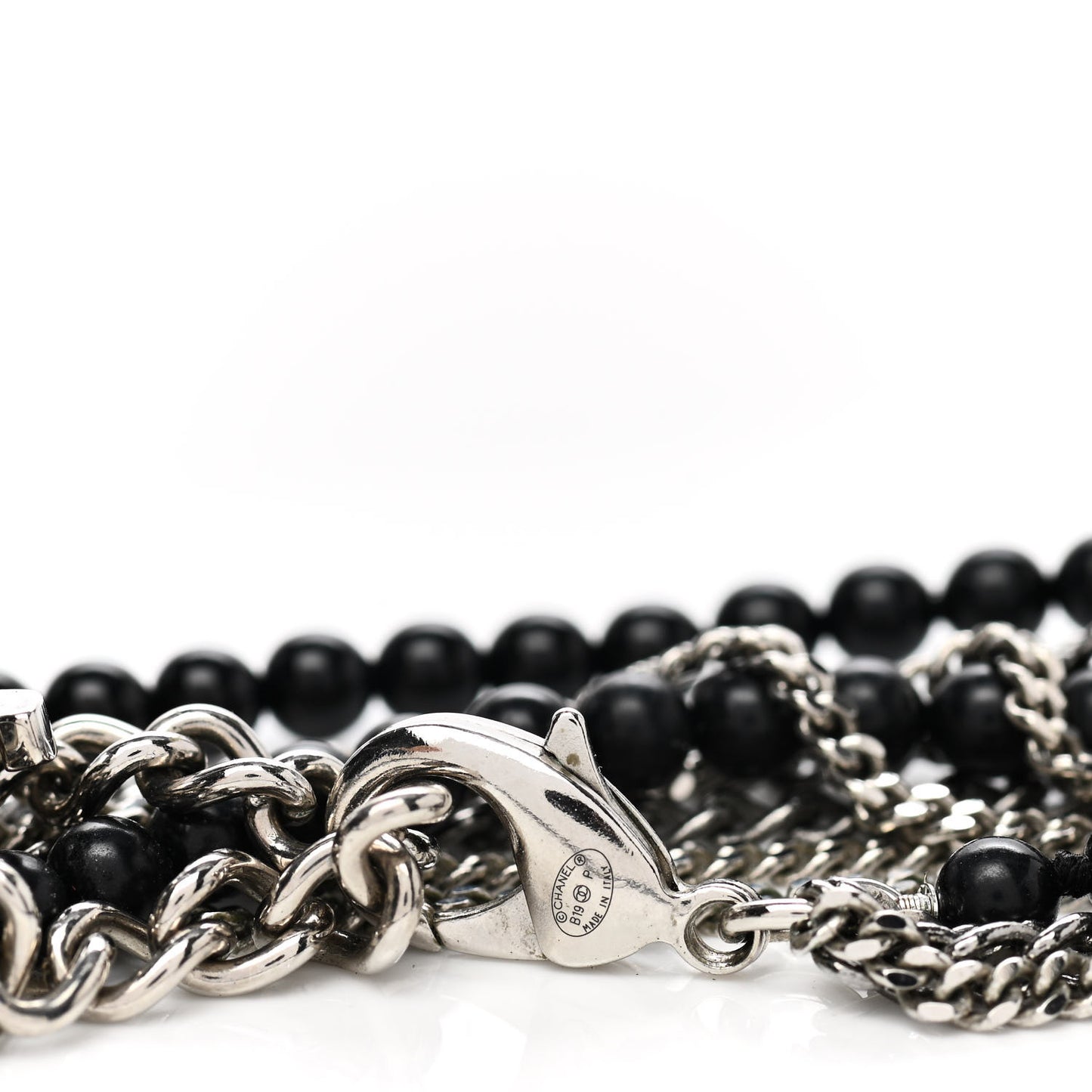 Crystal Baguette CC Multi Strand Long Necklace Silver Black