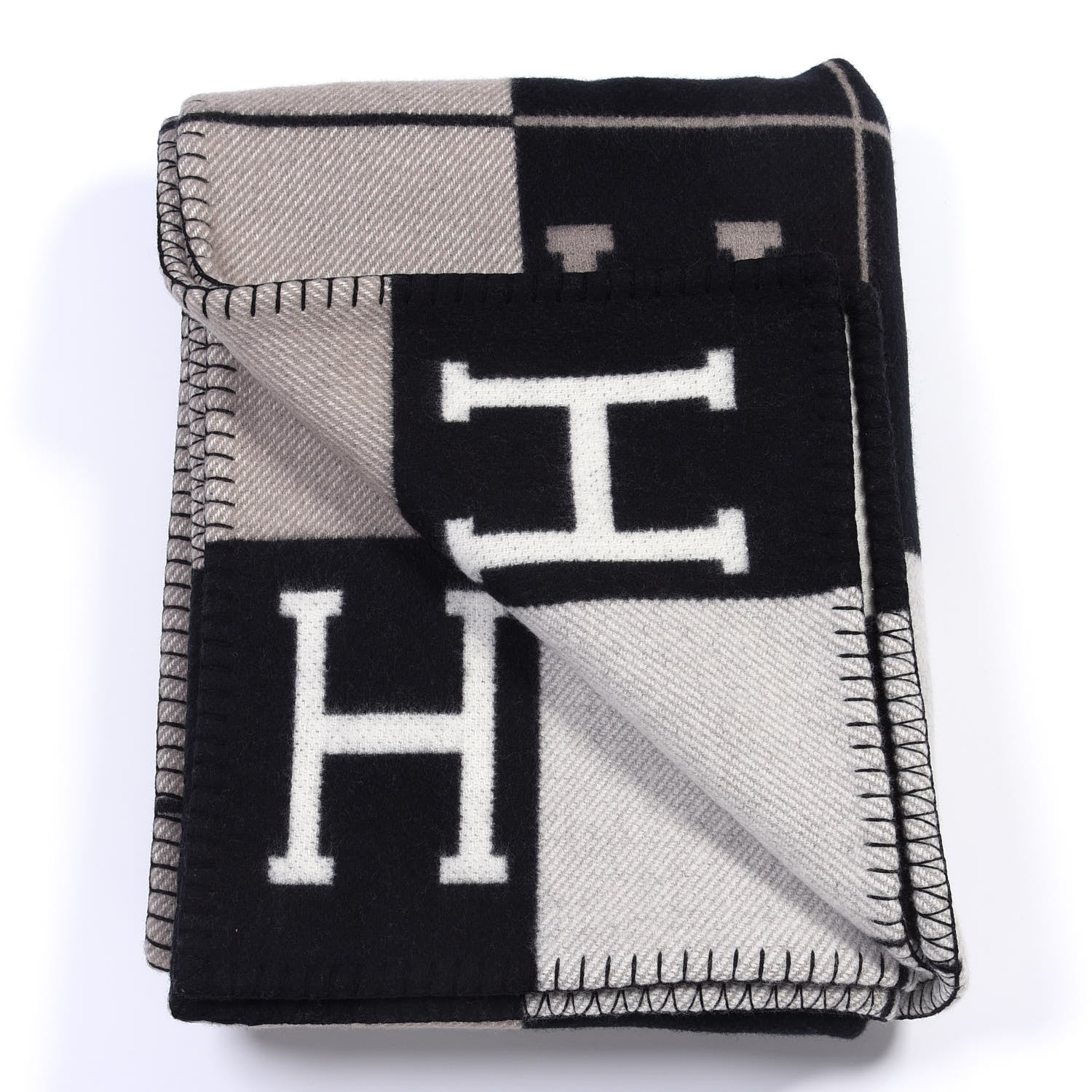 Hermes Wool Cashmere Avalon III Blanket Ecru Black 2 of 3