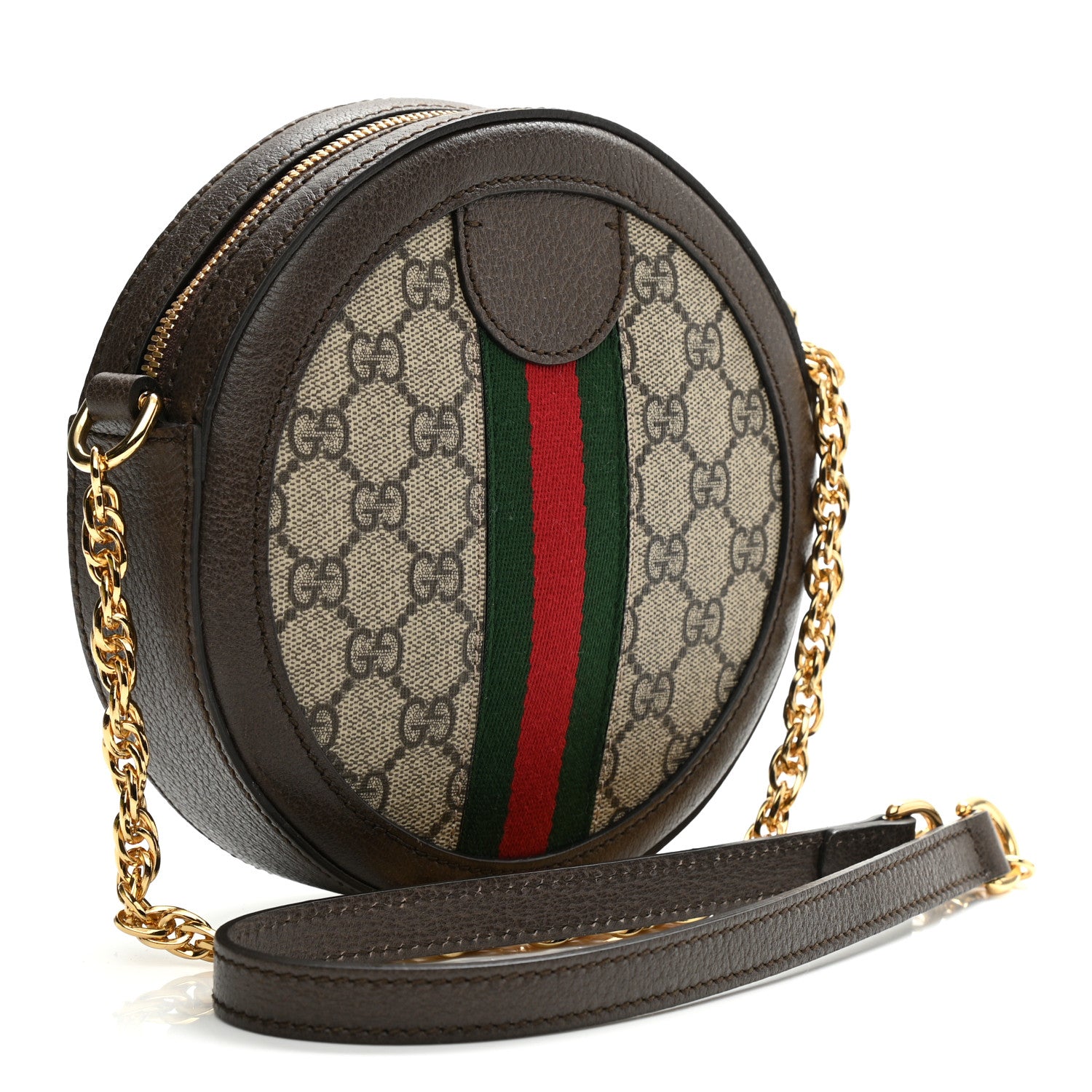Gucci GG Supreme Monogram Web Mini Ophidia Round Shoulder Bag Brown 3 of 10