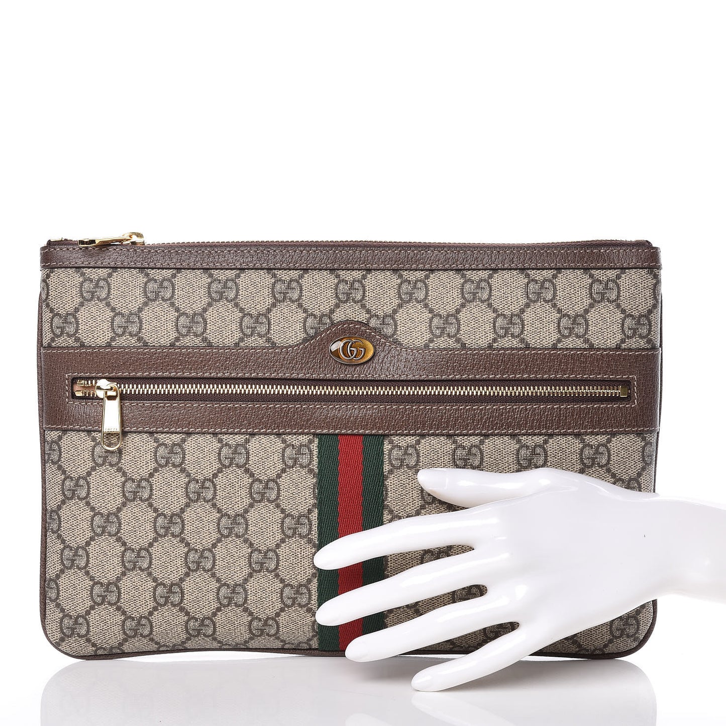 GG Supreme Monogram Large Ophidia Pouch Clutch Brown
