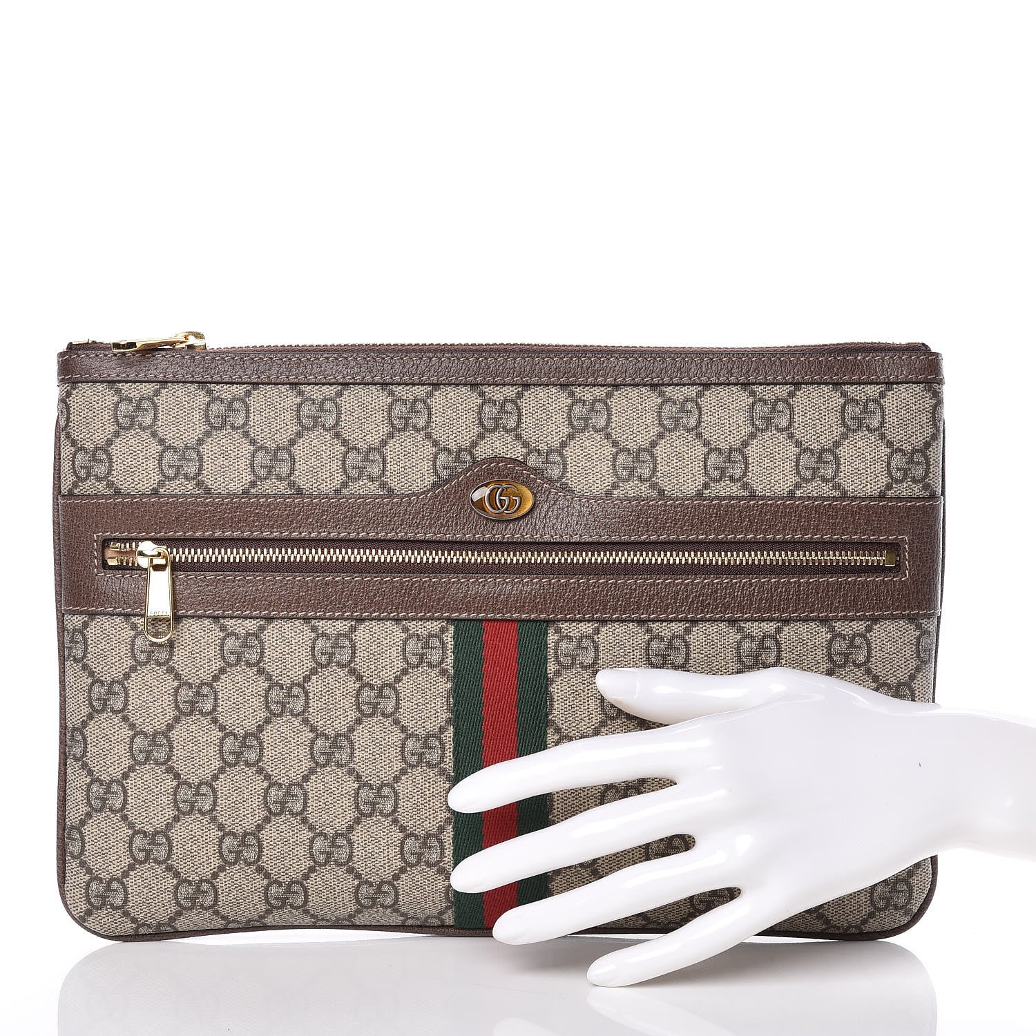 Gucci GG Supreme Monogram Large Ophidia Pouch Clutch Brown 2 of 8