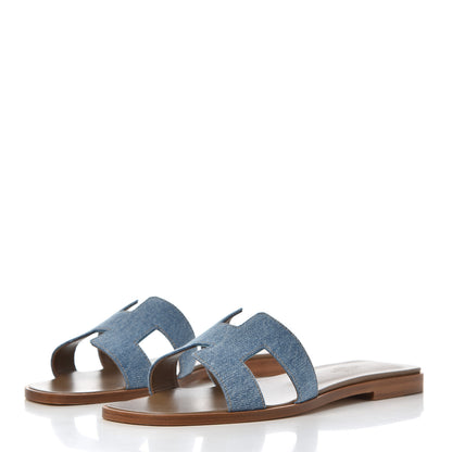 Hermes Denim Canvas Oran Sandals 37.5 Bleu Clair 3 of 13