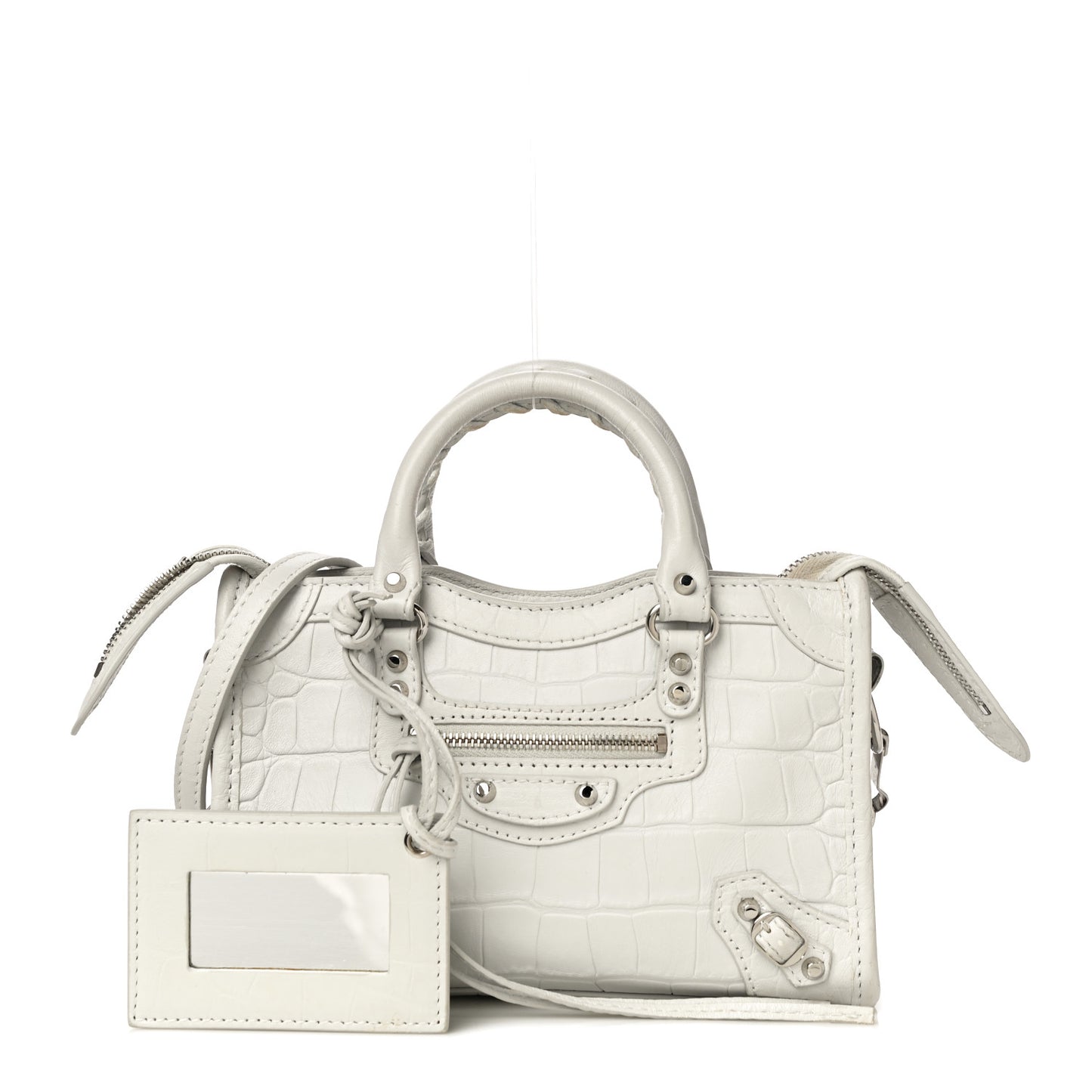 Matte Supple Lambskin Crocodile Embossed Classic Silver Hardware Nano City White