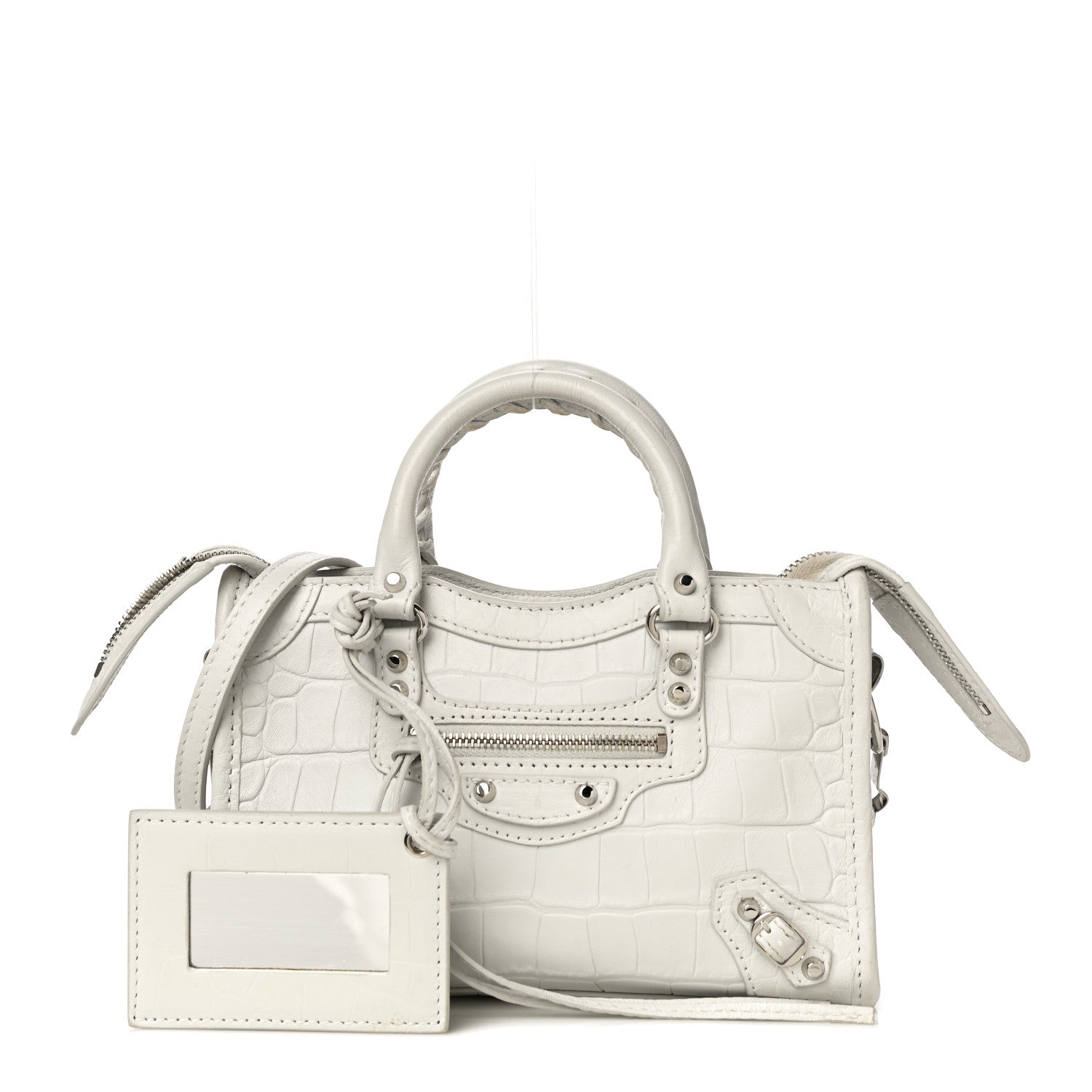 Balenciaga Matte Supple Lambskin Crocodile Embossed Classic Silver Hardware Nano City White 1 of 11