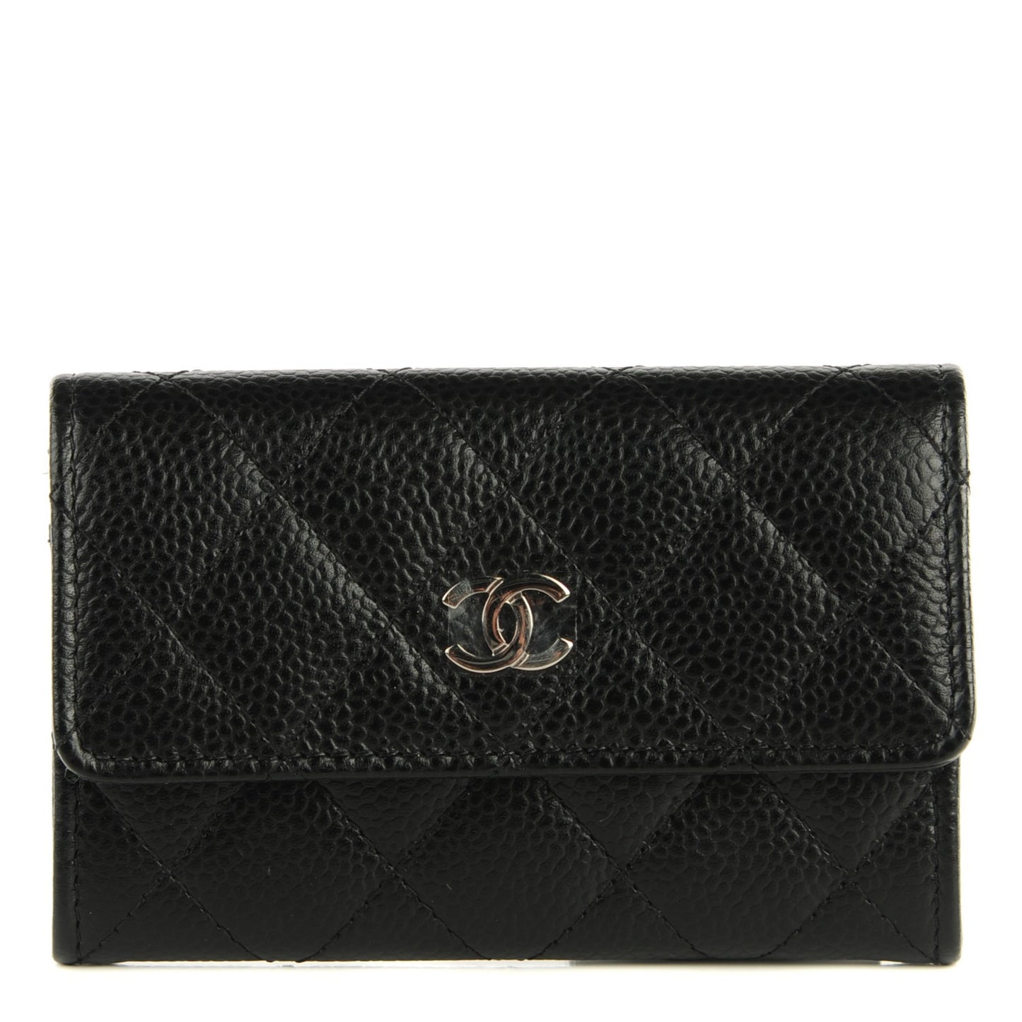 Caviar Quilted Flap Card Holder Black