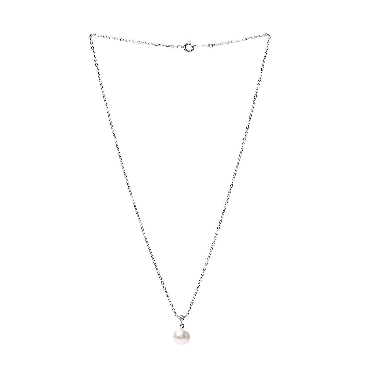 18K White Gold Diamond Akoya Pearl 8mm Pendant Necklace