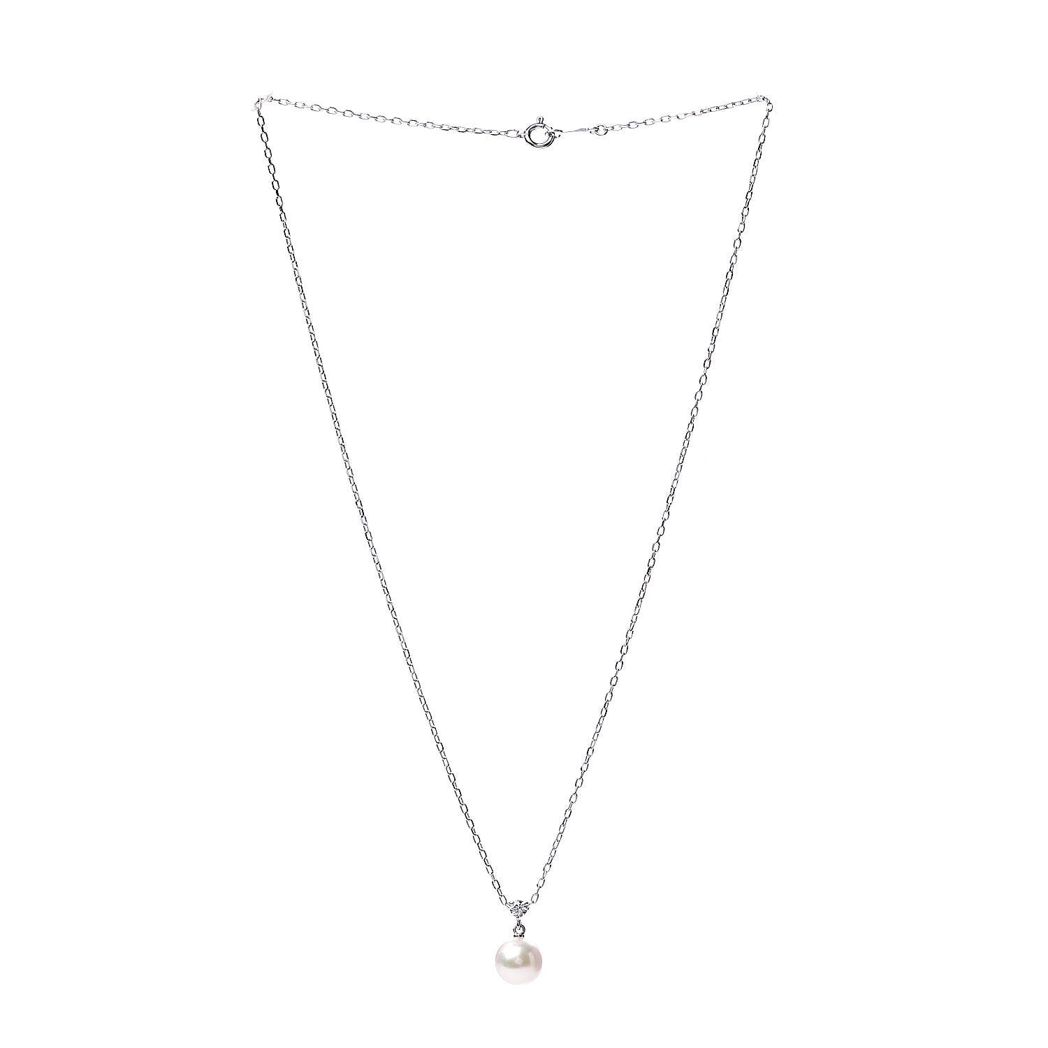 Mikimoto 18K White Gold Diamond Akoya Pearl 8mm Pendant Necklace 3 of 5