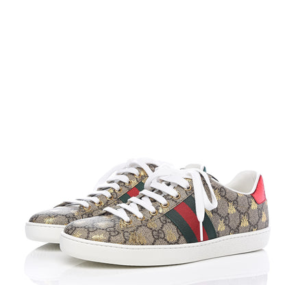 Gucci GG Supreme Monogram Bees Ayers Web Womens Ace Sneakers 37.5 Beige Oro Green Red 3 of 10