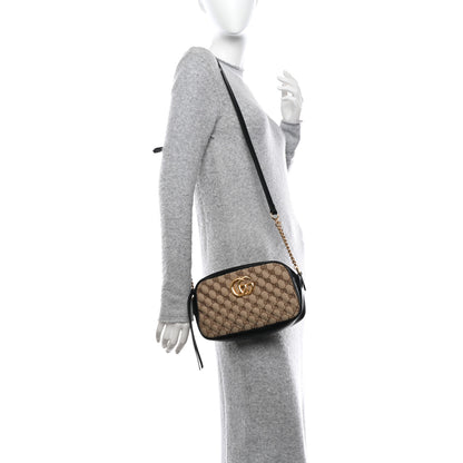 Gucci Monogram Matelasse Diagonal Small GG Marmont Chain Shoulder Bag Beige Black 2 of 11