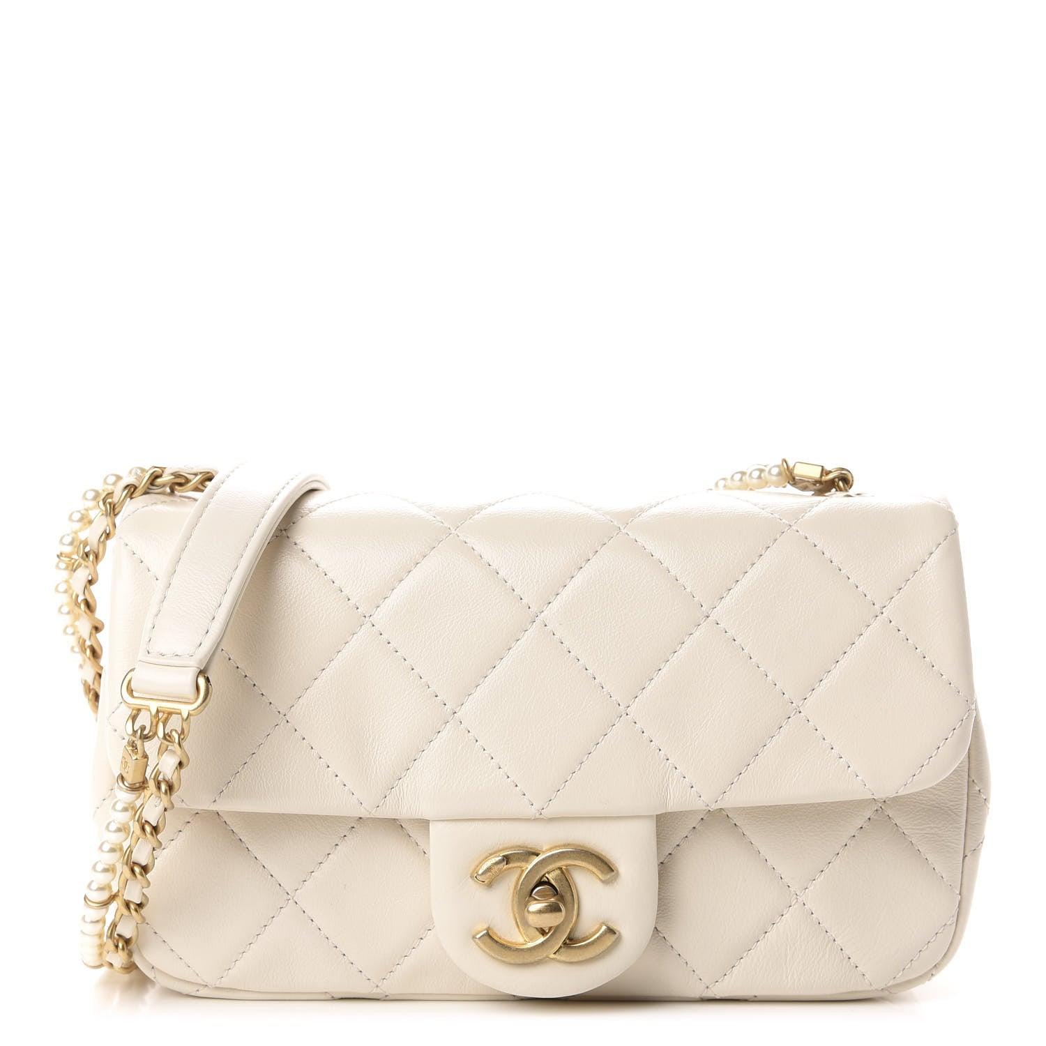 Chanel Calfskin Quilted Crystal Pearls Small Flap Bag White 1 of 11