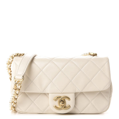 Chanel Calfskin Quilted Crystal Pearls Small Flap Bag White 1 of 11