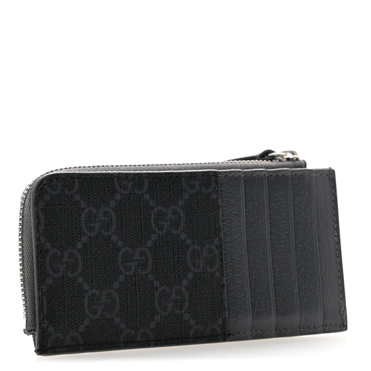 GG Supreme Monogram Zip Card Case Black Grey