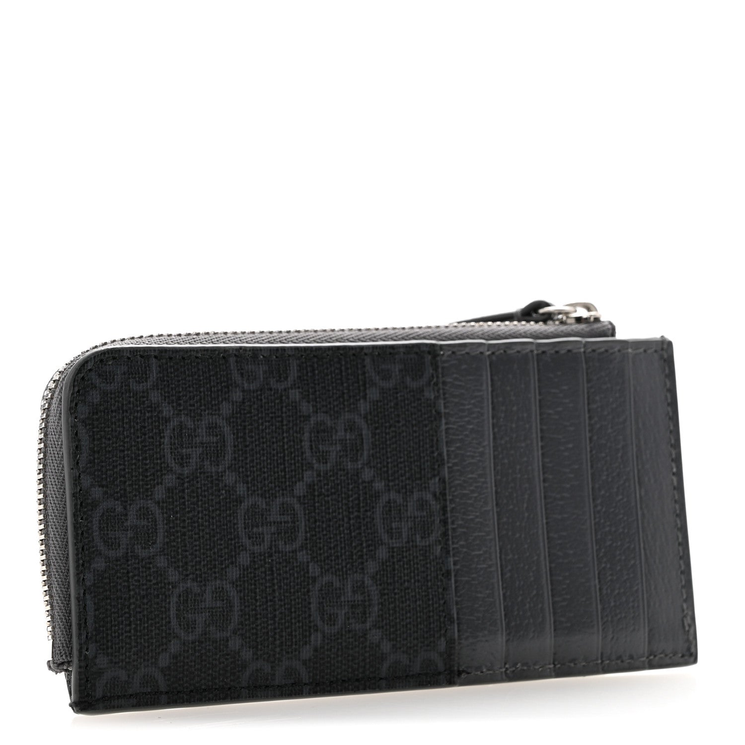 Gucci GG Supreme Monogram Zip Card Case Black Grey 3 of 8