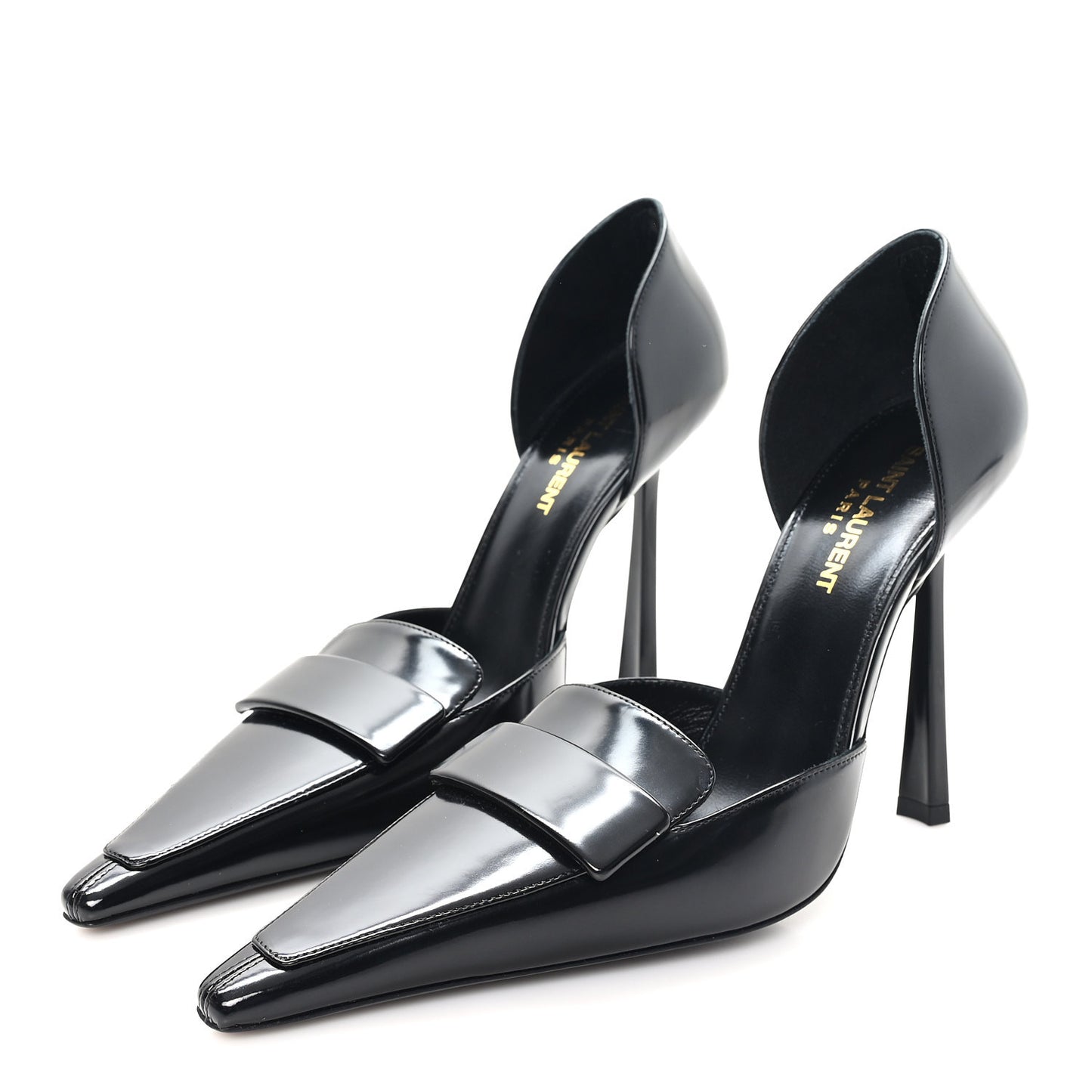 Patent Calfskin Dorsay 110 Pumps 38 Black