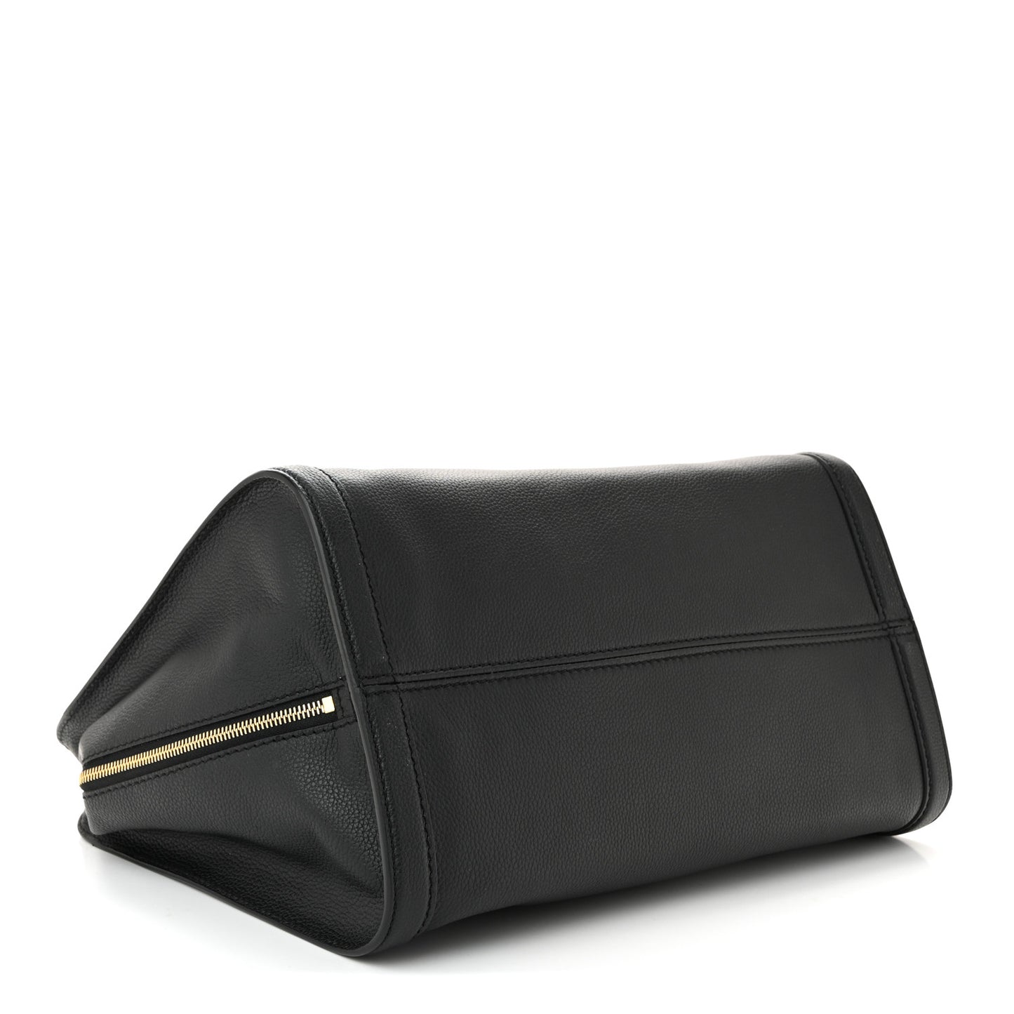 Pebbled Calfskin Large Skull Padlock Zip Around Tote Black