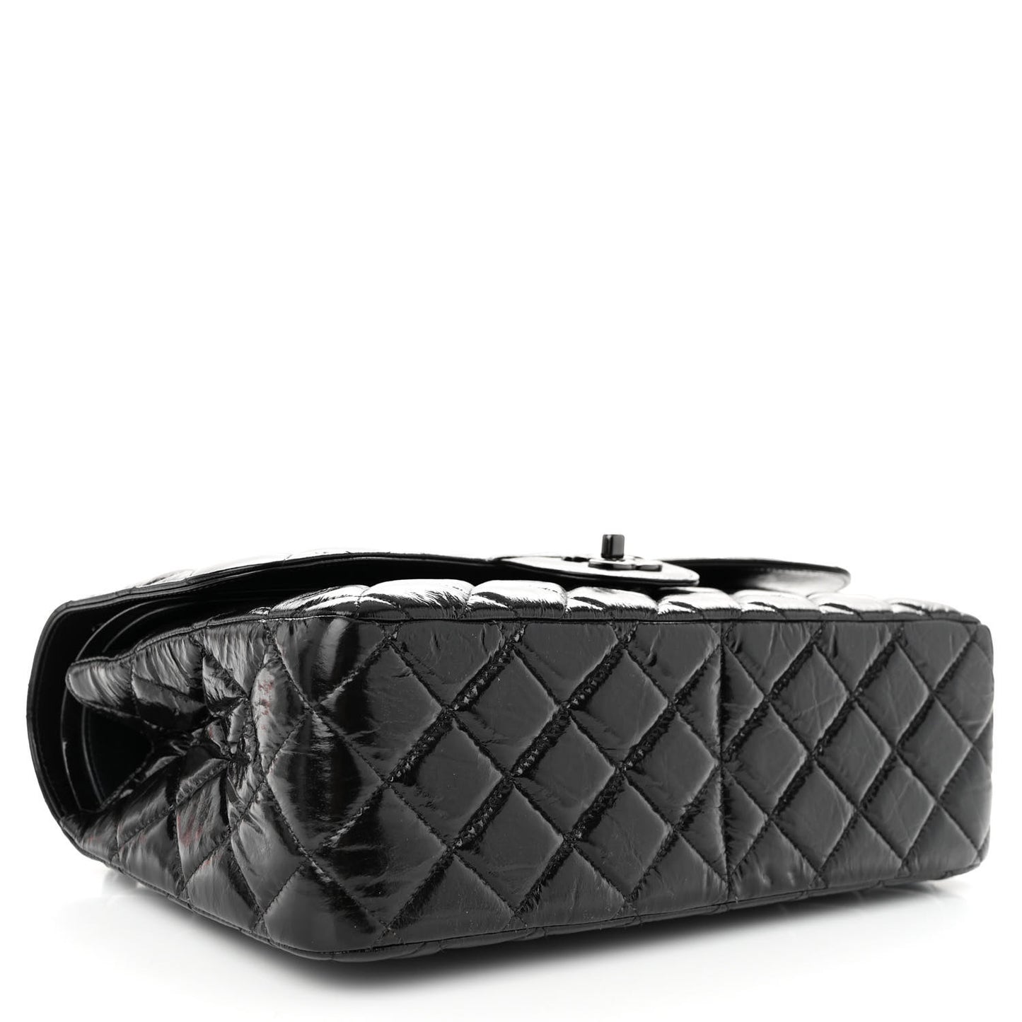 Shiny Distressed Calfskin Quilted Jumbo Double Flap So Black